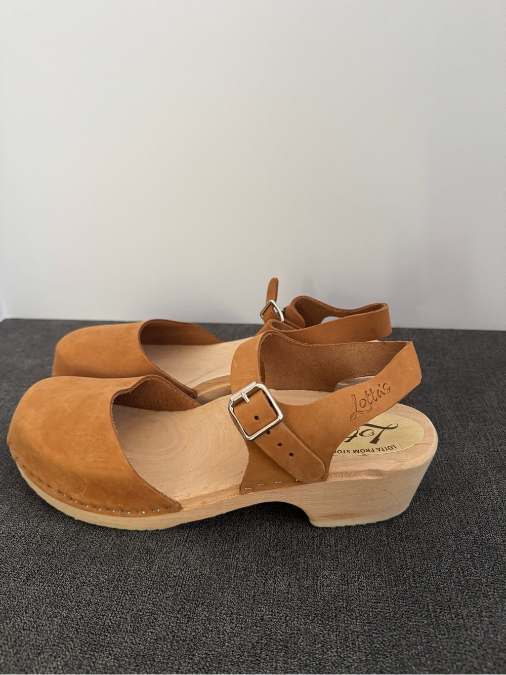 Lotta From Stockholm Cognac Suede Buckle Clogs